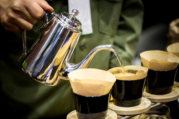 Fototapeta na wymiar Professional barista preparing coffee alternative method