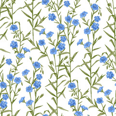 Seamless pattern with hand drawn flax