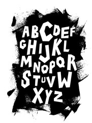 Hand lettering font on grungy background. Vector alphabet