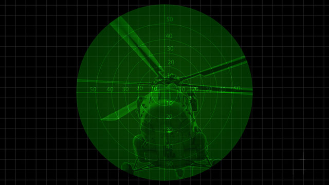 Binocular view of a helicopter. Two part of photograph.One part is war ship closeup and another is maiden software.  It consists of 29 layers.