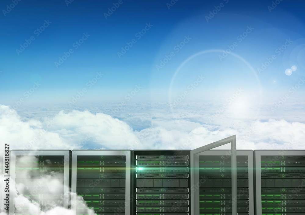 Poster data base server against sky in background