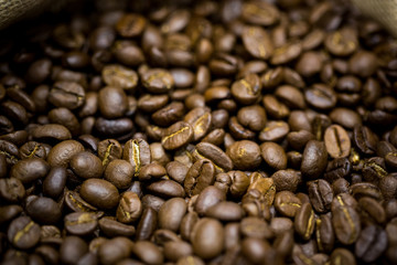 Closeup of roasted coffee beans