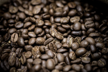 Closeup of roasted coffee beans
