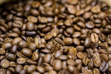 Closeup of roasted coffee beans