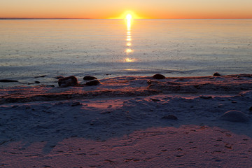 A cold winter sunset on the Baltic Sea