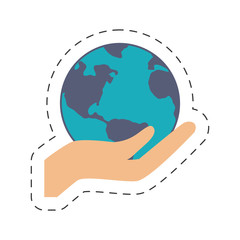 hand holding global world online shopping vector illustration eps 10