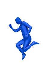 Fototapeta na wymiar Mysterious blue man in costume jumpping