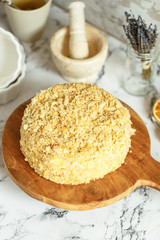 Italian dessert cake Napoleon With custard