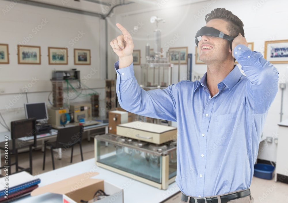 Poster man using virtual reality headset