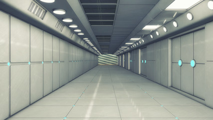 3D rendering. Futuristic empty interior corridor