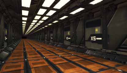 3D rendering. Futuristic empty interior corridor