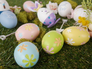 Colorful Easter Eggs on grass background