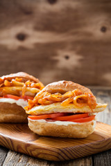 Sandwiches with fried chicken breast and onion sauce
