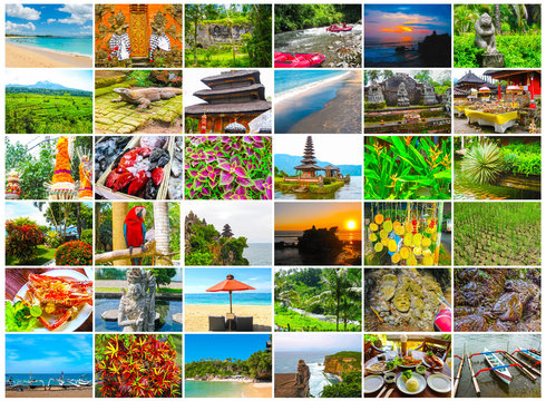 Set from images with views of Bali island