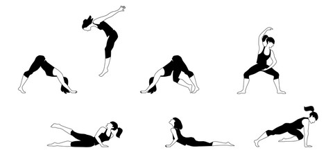 Vector illustration of girl exercised Deepwork, Yoga, Pilates, fitness.