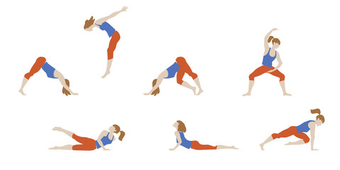 Vector illustration of girl exercised Deepwork, Yoga, Pilates, fitness.