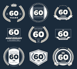 Sixty years anniversary logotype. 60th anniversary logo set.