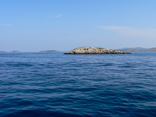 Panorama of croatian hrvatian coast and sea from boat