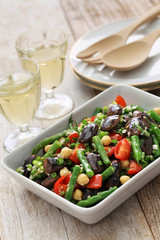 three bean salad,scarlet runner bean,green bean,chickpea