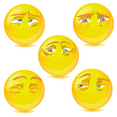 Isolated yellow smileys on white background nature of eyes grimace