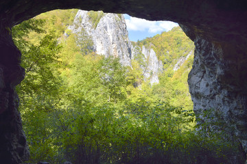 Landscape seen from a cave, Transylvania.