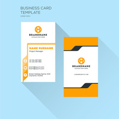 Vertical Business Card Print Template. Personal Visiting Card with Company Logo. Clean Flat Design. Vector Illustration