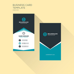 Vertical Business Card Print Template. Personal Visiting Card with Company Logo. Clean Flat Design. Vector Illustration