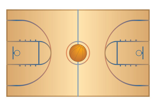basketball court with basketball