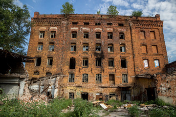 Abandoned factory of red brick - former steam mill of Boberman, Samara, Russia