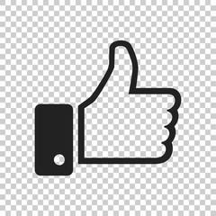 Like icon vector illustration in flat style on isolated background. Thumb up symbol for web site design, logo, app, ui.