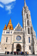 Fototapeta na wymiar St. Matthias Church in Budapest. One of the main temple in Hungary. City tour,tourists sightseeing