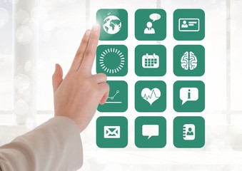 Doctor touching interface screen with medical icons