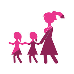 mother with two daughter walking vector illustration eps 10