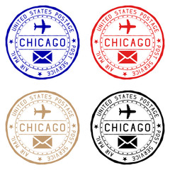 Chicago mail stamps. Colored set of round impress