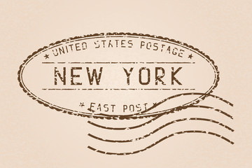 New York mail stamp. Old faded retro styled impress