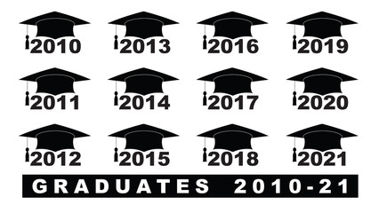 Text with graduation hat  2010-2021 set on a white illustration