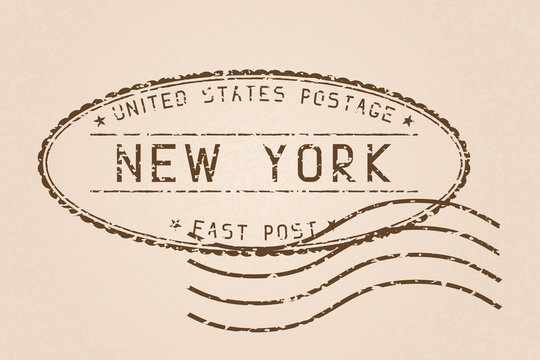 New York mail stamp. Old faded retro styled impress