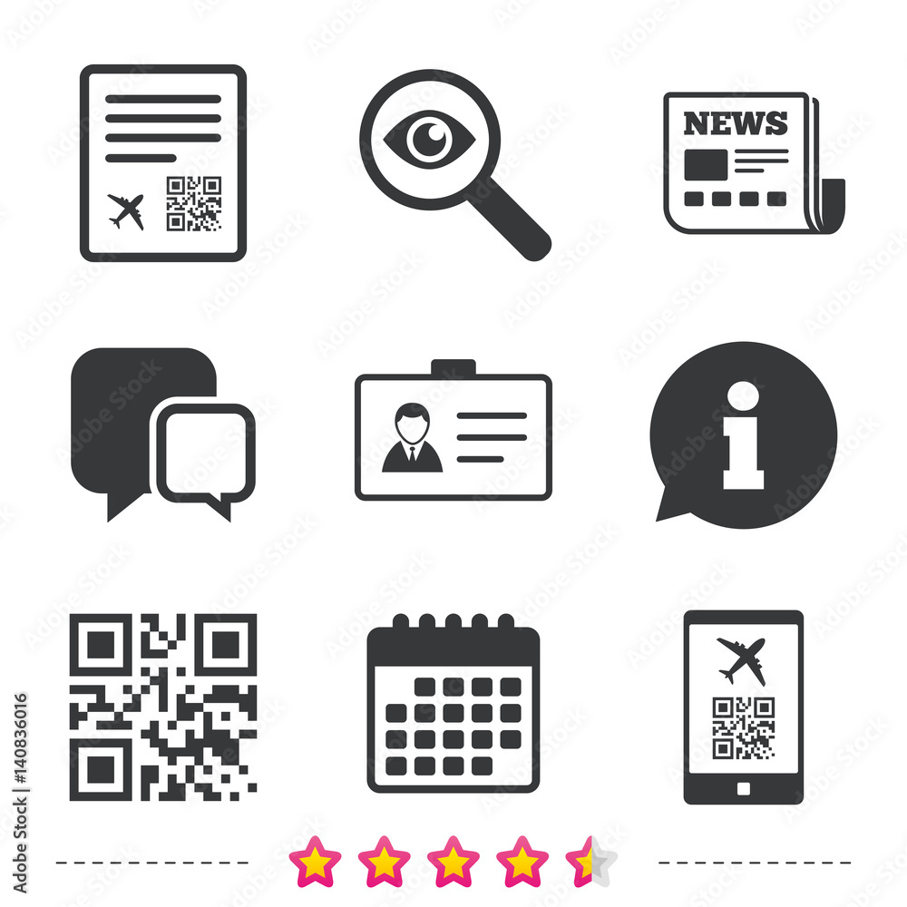 Poster qr scan code icon. boarding pass flight sign.