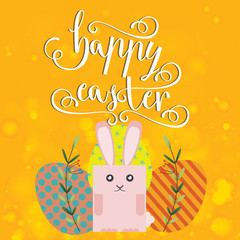 happy Easter card with Easter Bunny and painted eggs