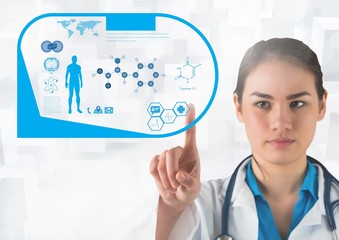 Doctor touching interface screen with medical icons