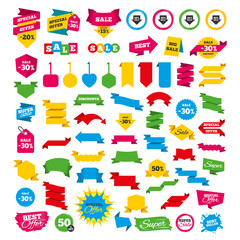 Sale arrow tag icons. Discount symbols.