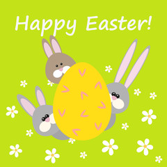 Happy Easter Greeting card with egg and rabbits vector illustration.