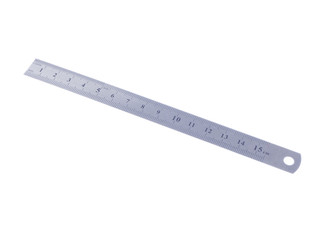Silver metal ruler on white isolated background