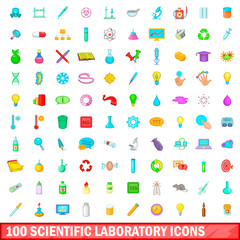 100 scientific laboratory icons set, cartoon style