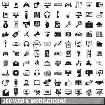 100 web and mobile icons set, simple style 