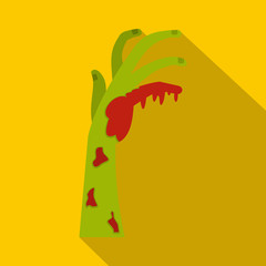 Zombie green bloody hand icon, flat style