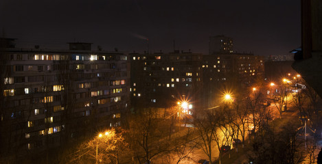 Night streets of sleeping areas of Kiev