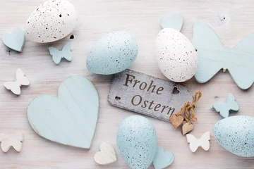 Poster Im Rahmen Easter decorations on a beautiful background. Greeting Card. © gitusik