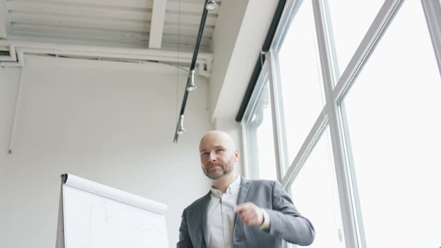 Bald Businessman Touching His Head With a Marker