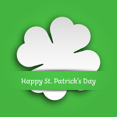 Cut out four leaf clover attached in the green paper pocket. St Patricks Day card. EPS10 vector illustration.